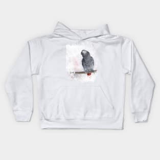 African Grey Watercolor Kids Hoodie